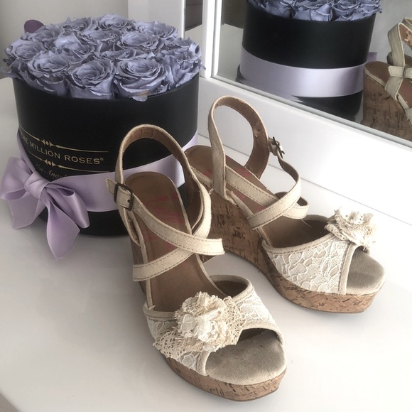 Jellypop Shoes Jellypop Platform Wedge Cork Sandals Floral Lace 55